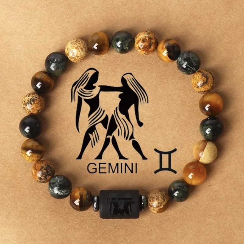 Fashionable hot-selling natural stone beaded bracelets of the 12 zodiac signs, tiger's eye stone patterned stone crystal bracelets and banges - CRYSTALOIL