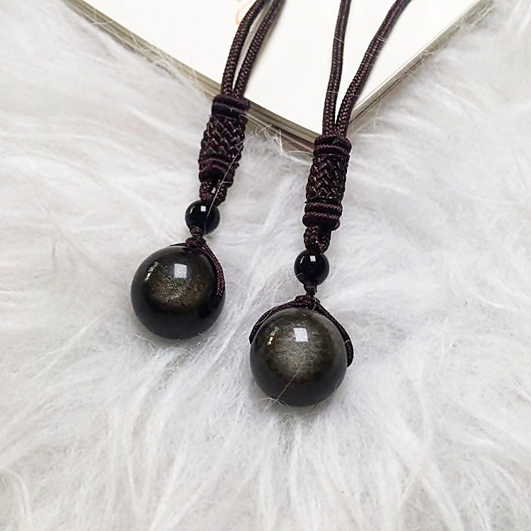 Natural Crystal  Obsidian Single Bead Pendant Necklace - CRYSTALOIL