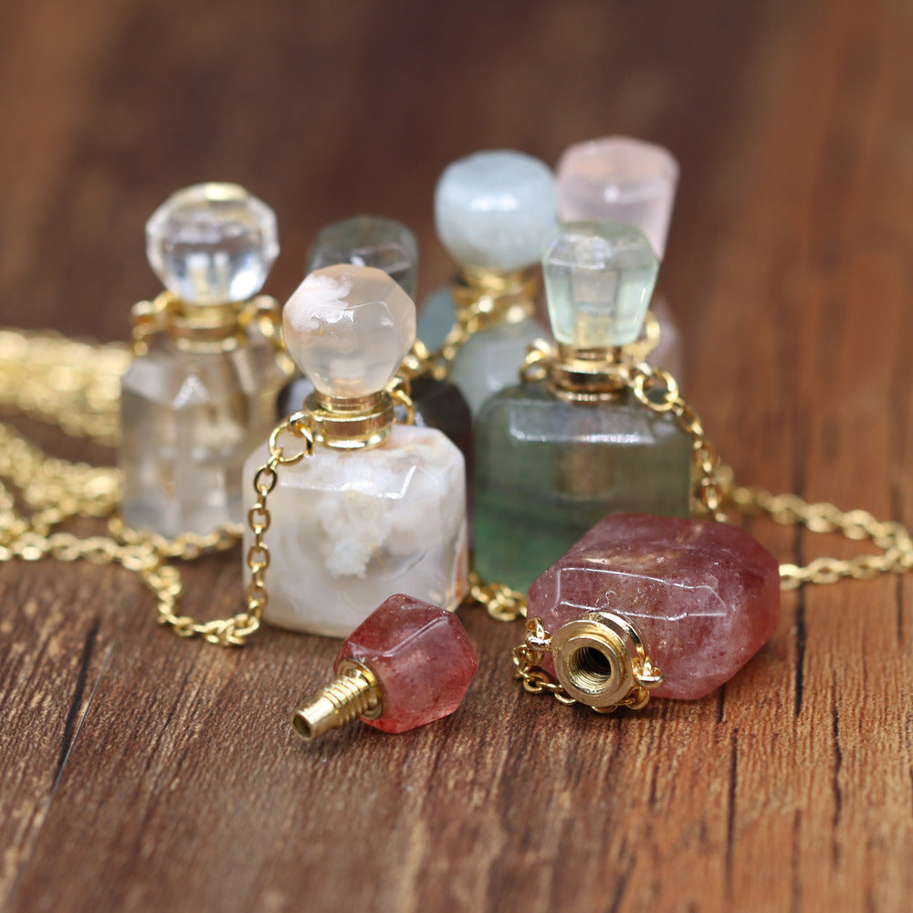 Exquisite Natural Stone Necklace Perfume Bottle Pendant, "Elevate your style with our Exquisite Natural Stone Necklace Perfume Bottle Pendant, a blend of elegance and functionality. Crafted from natural stone,.