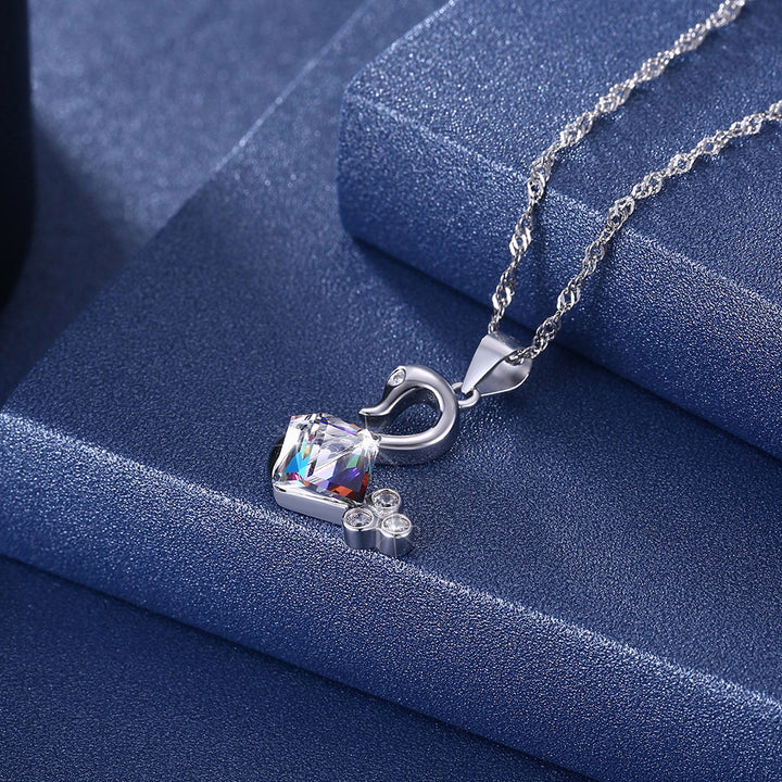 Sterling silver swan necklace, a symbol of elegance and beauty crafted to adorn your neckline. - CRYSTALOIL
