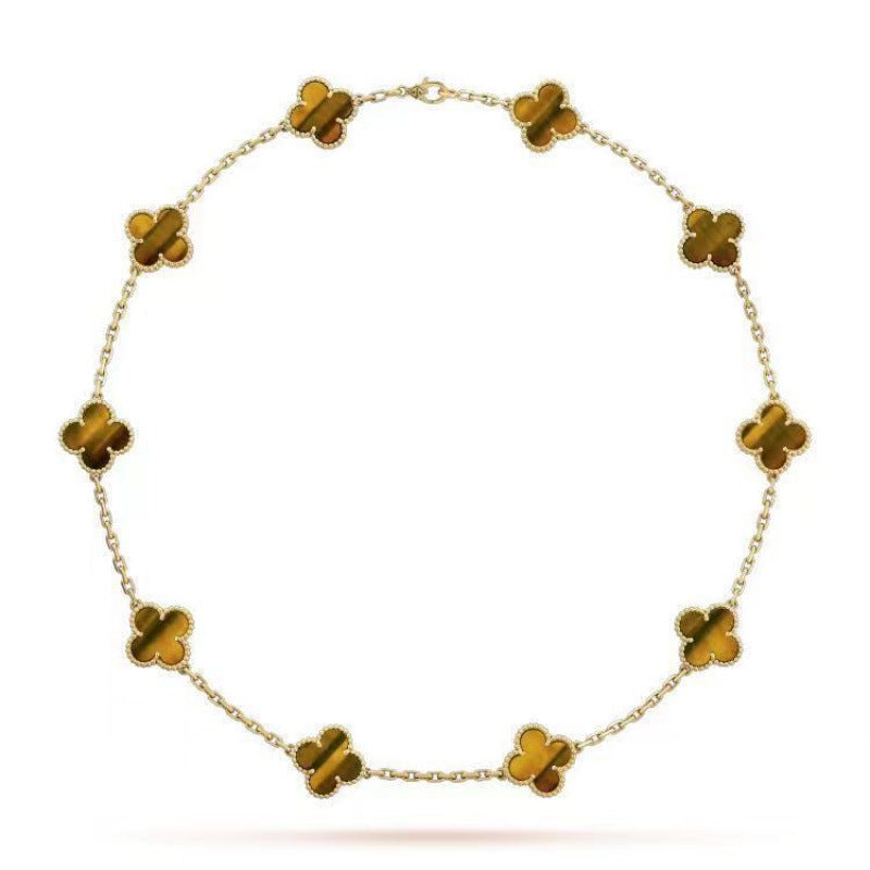 Gold black agate ten-flower necklace double-sided four-leaf clover clavicle chain Vatican luxury brand - CRYSTALOIL