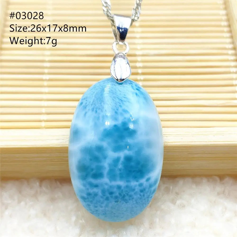 Natural Blue Larimar Pendant Jewelry Women Men Oval Gemstone Pattern Larimar Water Drop Dominica Necklace Love AAAAAA - CRYSTALOIL