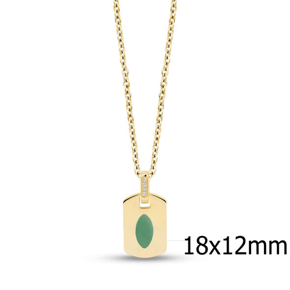 Brass gold plated dog tag with Natural Aventurine stone