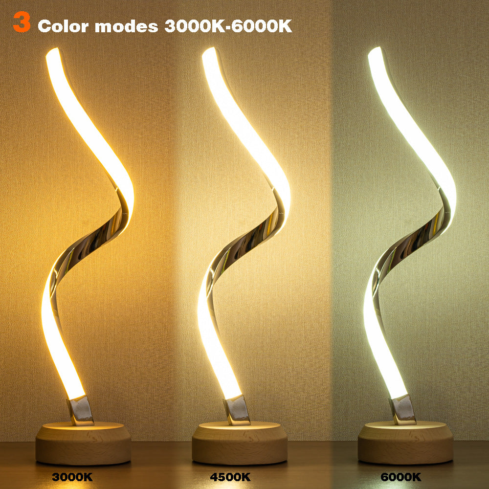 LED Spiral Table Lamp Modern Curved Desk Bedside Lamp Dimmable Warm White Night Light For Living Room And Bedroom - CRYSTALOIL