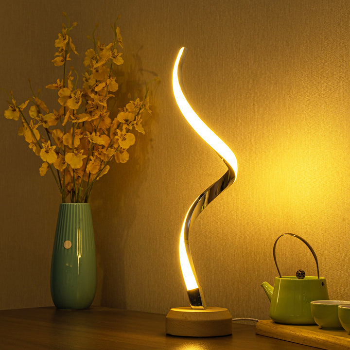 LED Spiral Table Lamp Modern Curved Desk Bedside Lamp Dimmable Warm White Night Light For Living Room And Bedroom - CRYSTALOIL
