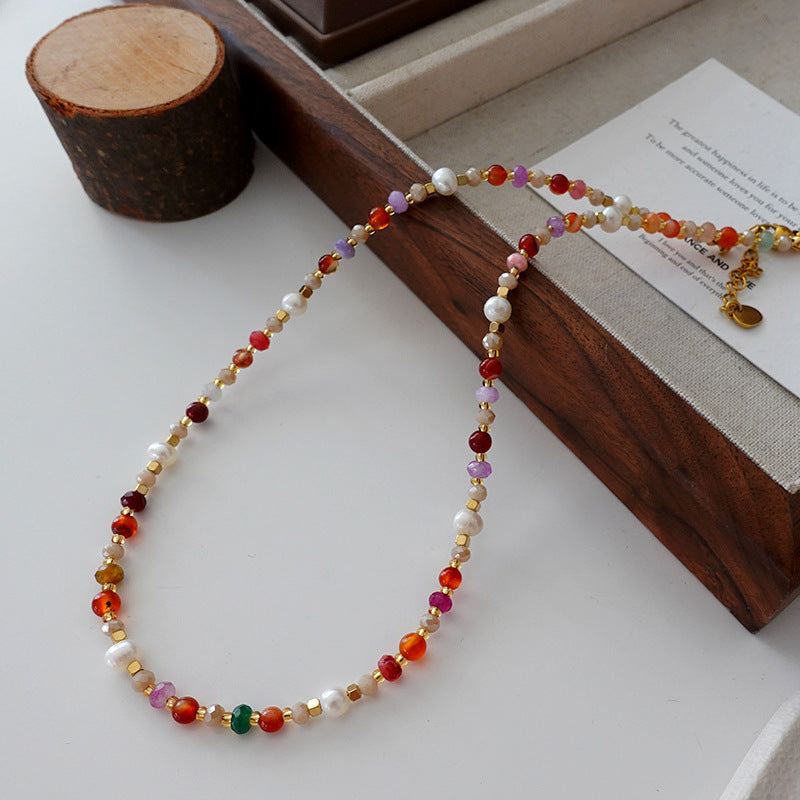 Natural Stone Pearl Necklace For Women Vintage Twin - CRYSTALOIL