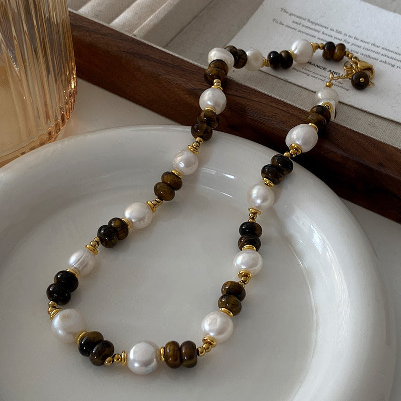 Natural Stone Pearl Necklace For Women Vintage Twin