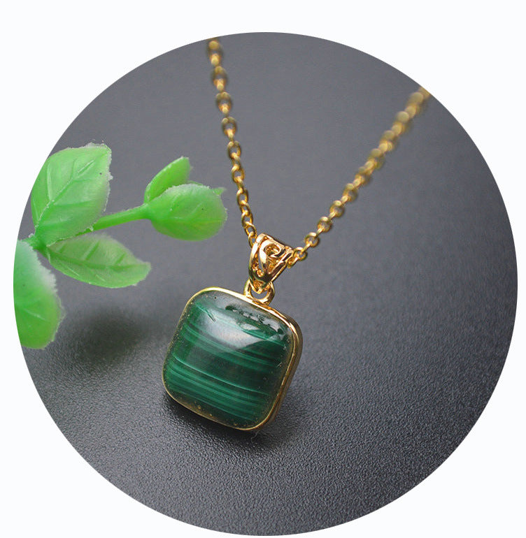 Natural Malachite Square Pendant Necklace - CRYSTALOIL