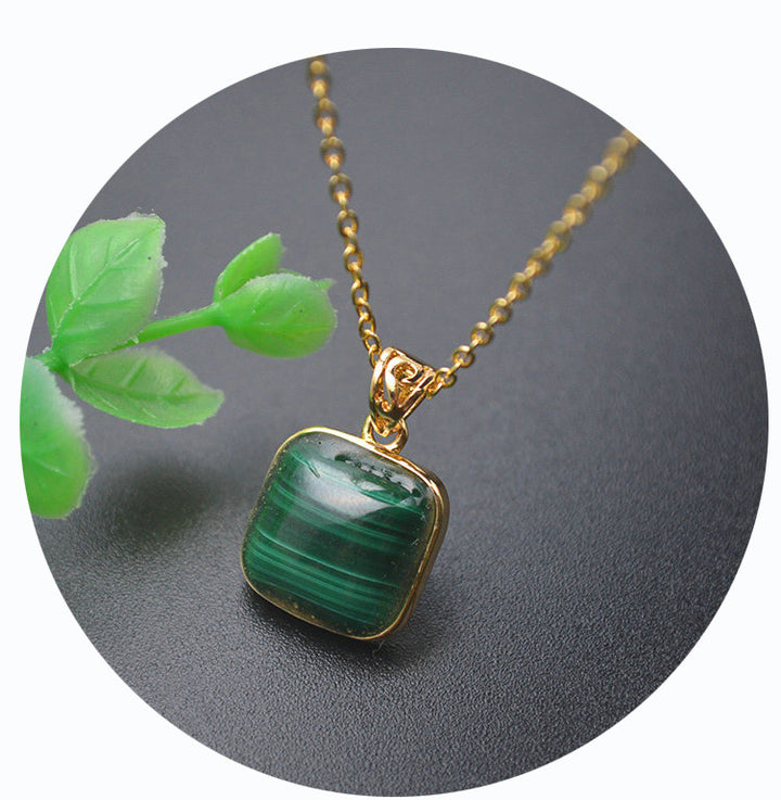 Natural Malachite Square Pendant Necklace - CRYSTALOIL