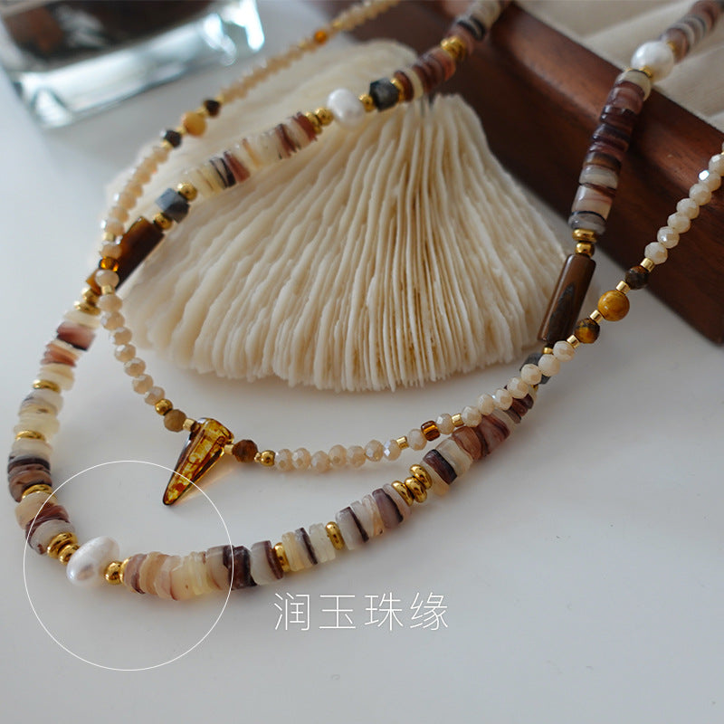 Natural Stone Pearl Necklace For Women Vintage Twin