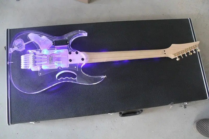 LED Light Electric Guitar Maple Acrylic Body Crystal Guitar Blue Sweet Sound - CRYSTALOIL