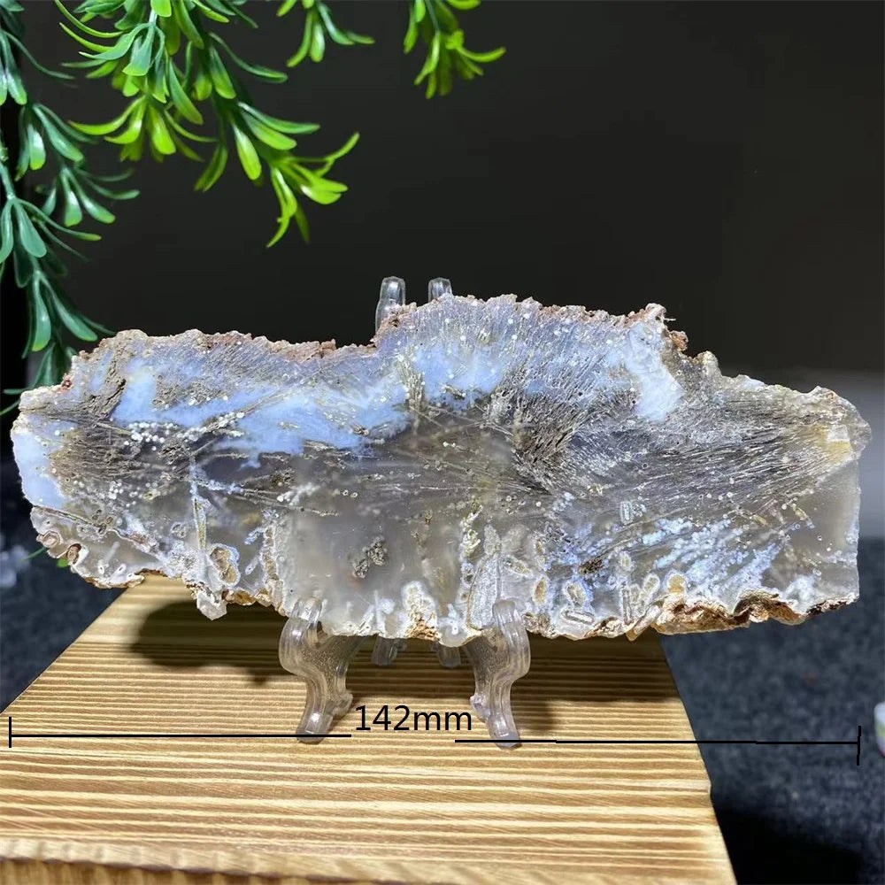 Crystal Natrural Agate Rutile Slab Slice Stone Reiki High Quality Beauty Healing Quartz Minerals Home Decoration + Stand - CRYSTALOIL