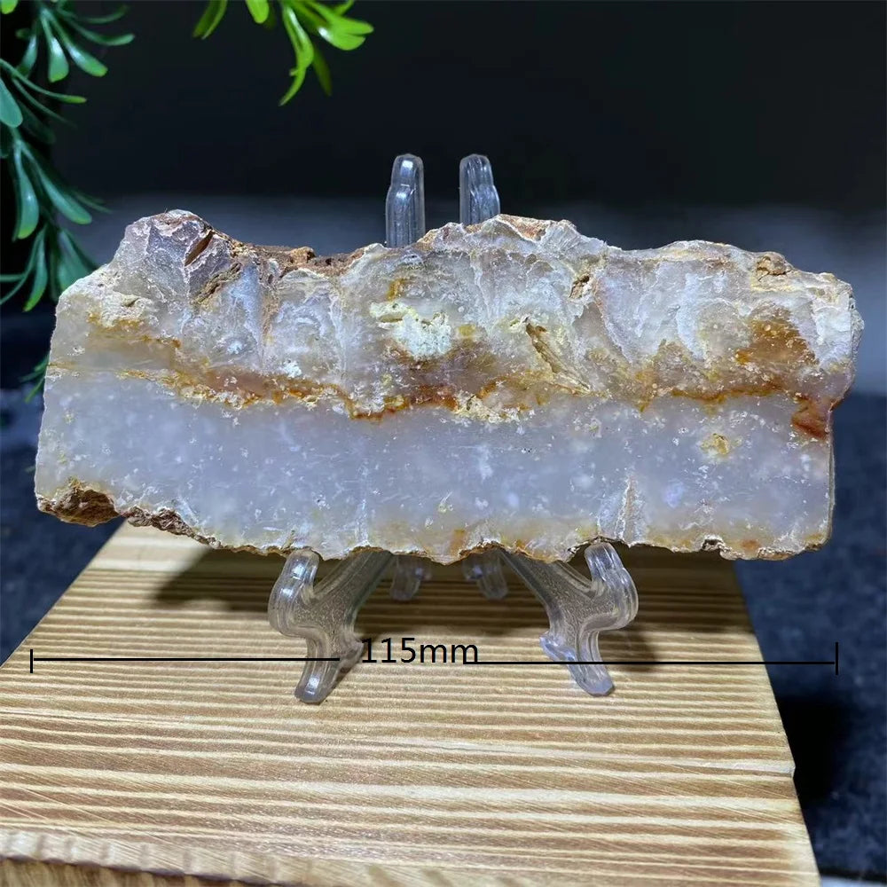 Crystal Natrural Agate Rutile Slab Slice Stone Reiki High Quality Beauty Healing Quartz Minerals Home Decoration + Stand - CRYSTALOIL