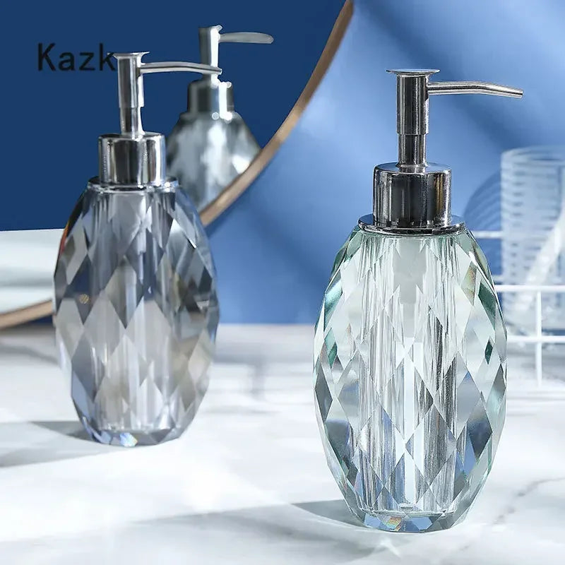 Light Luxury Crystal Transparent Soap Bottle Push Type Glass Shampoo Bottle Soap Dispenser Household Bathroom Accessories - Crystalbloomaromatics