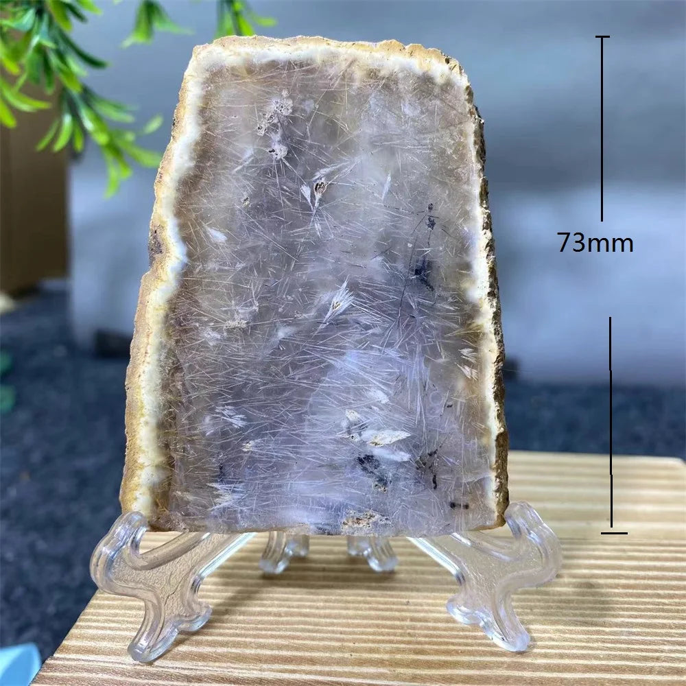 Crystal Natrural Agate Rutile Slab Slice Stone Reiki High Quality Beauty Healing Quartz Minerals Home Decoration + Stand - CRYSTALOIL