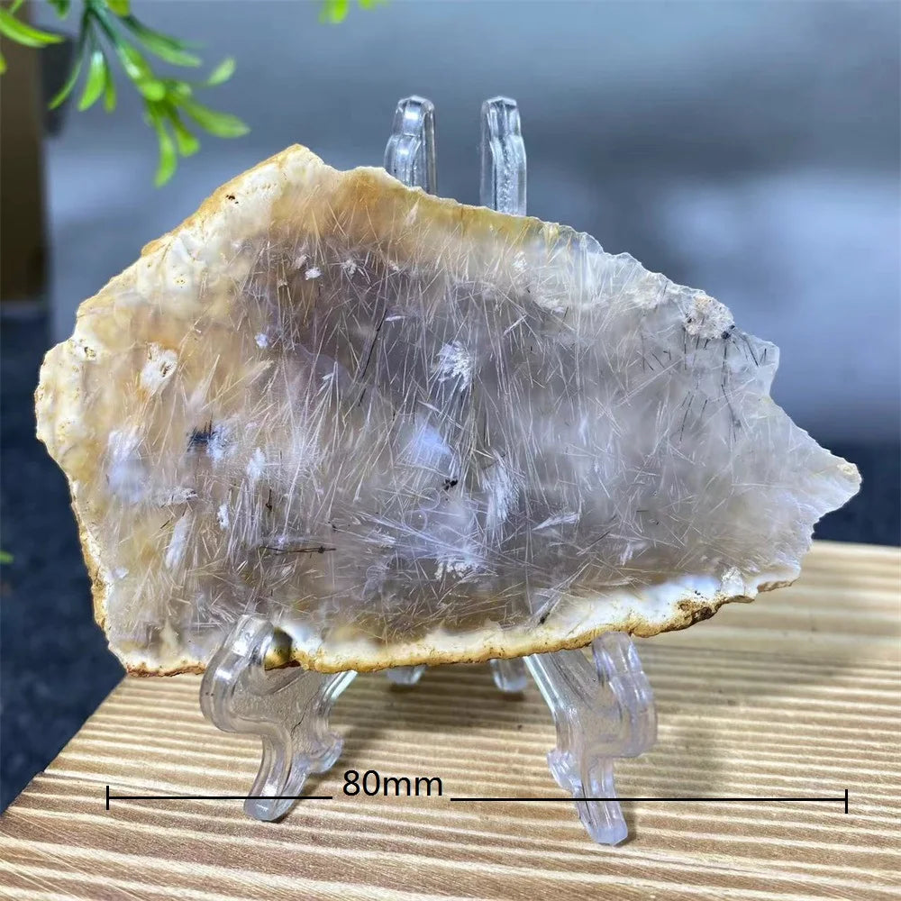 Crystal Natrural Agate Rutile Slab Slice Stone Reiki High Quality Beauty Healing Quartz Minerals Home Decoration + Stand - CRYSTALOIL