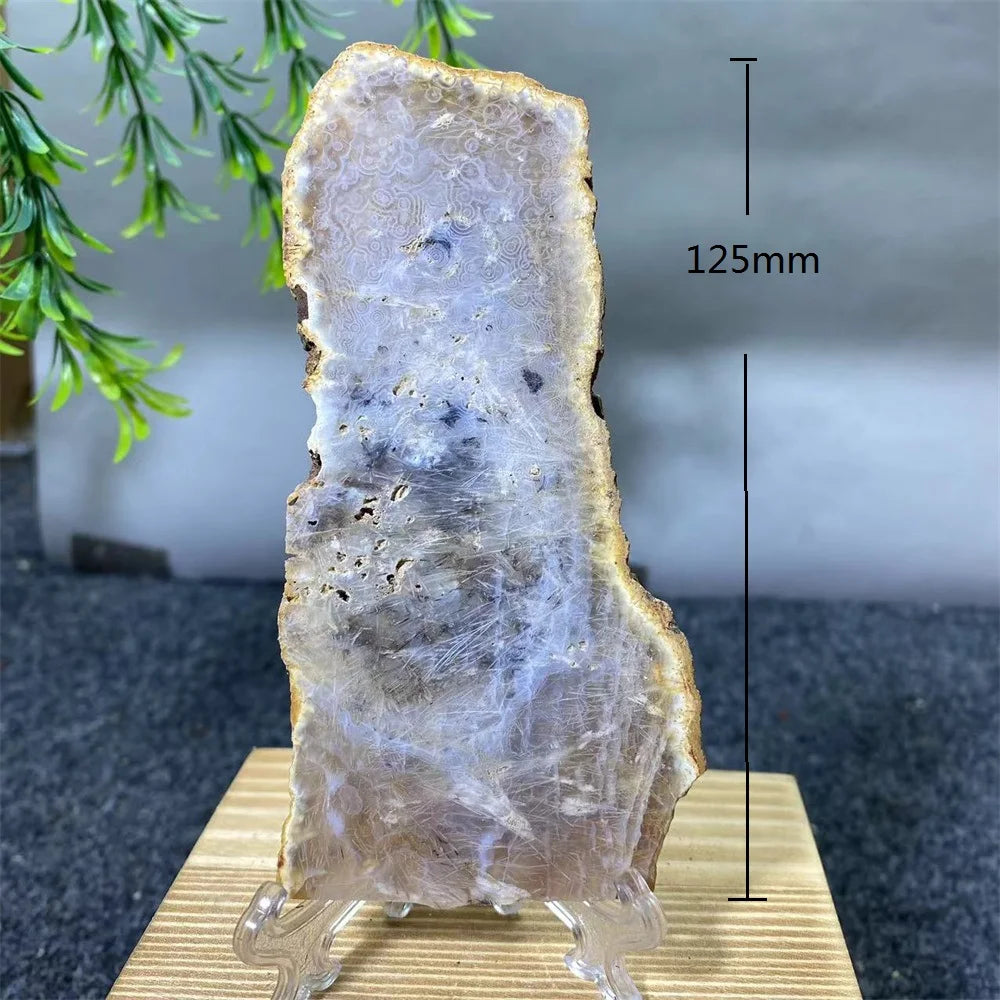 Crystal Natrural Agate Rutile Slab Slice Stone Reiki High Quality Beauty Healing Quartz Minerals Home Decoration + Stand - CRYSTALOIL