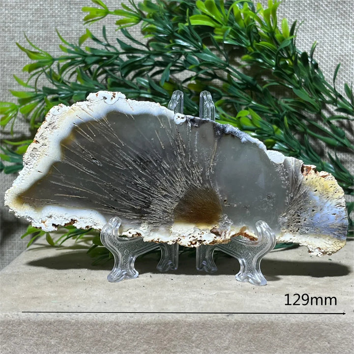 Crystal Natrural Agate Rutile Slab Slice Stone Reiki High Quality Beauty Healing Quartz Minerals Home Decoration + Stand - CRYSTALOIL