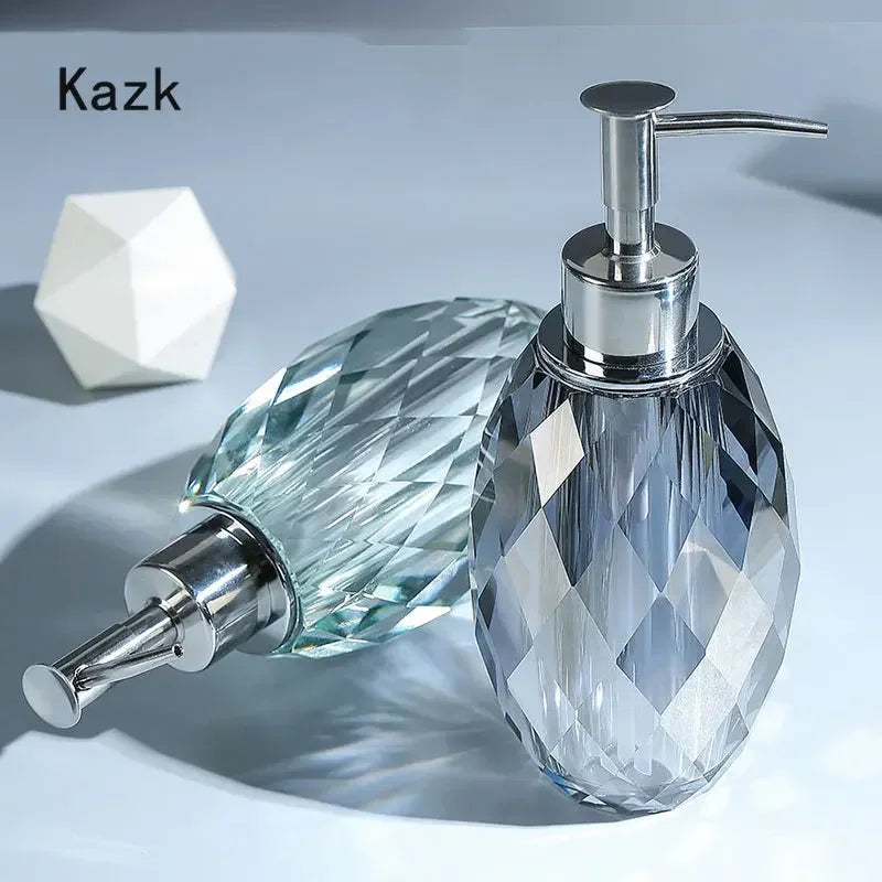 Light Luxury Crystal Transparent Soap Bottle Push Type Glass Shampoo Bottle Soap Dispenser Household Bathroom Accessories - Crystalbloomaromatics