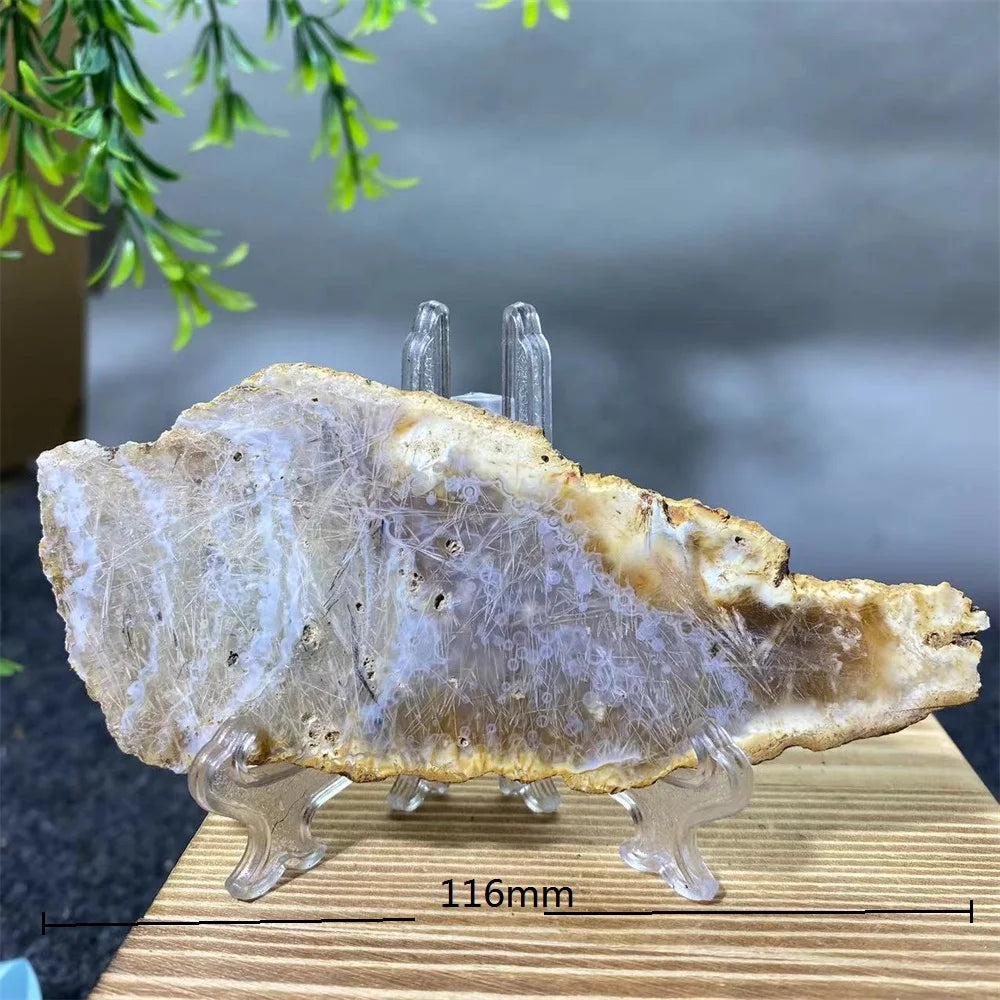 Crystal Natrural Agate Rutile Slab Slice Stone Reiki High Quality Beauty Healing Quartz Minerals Home Decoration + Stand - CRYSTALOIL