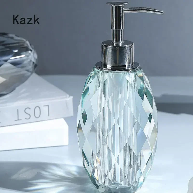 Light Luxury Crystal Transparent Soap Bottle Push Type Glass Shampoo Bottle Soap Dispenser Household Bathroom Accessories - Crystalbloomaromatics