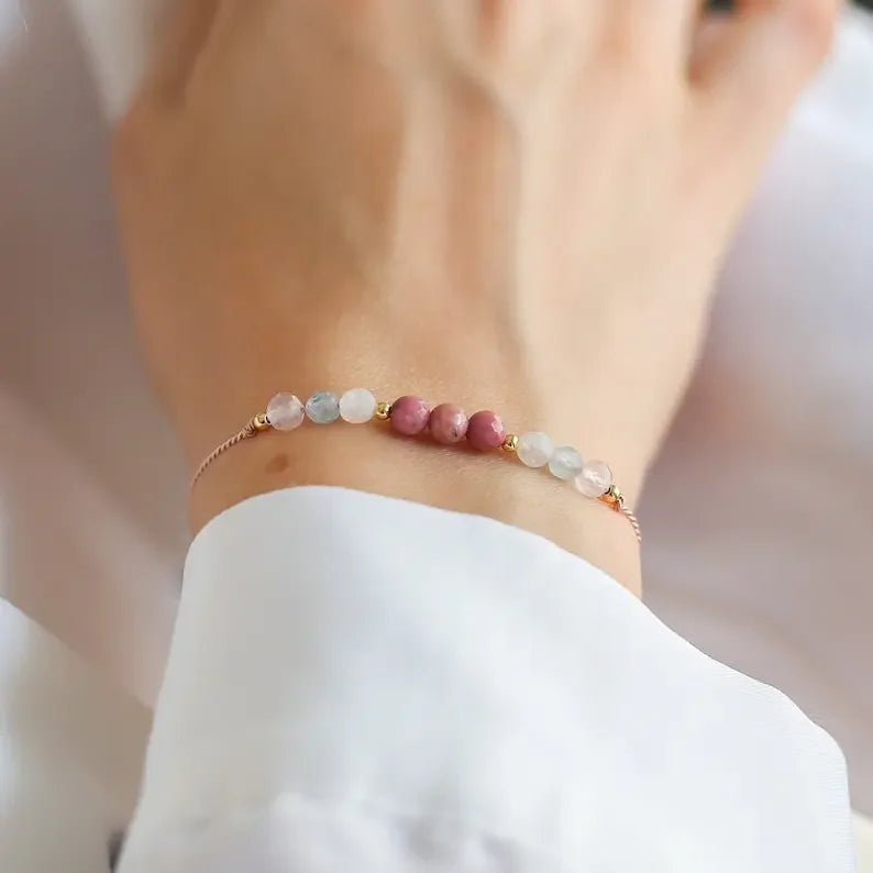 Love embodies crystal bracelet, attract love, self-love, rose quartz, aquamarine, moonstone, rose pyroxene - CRYSTALOIL