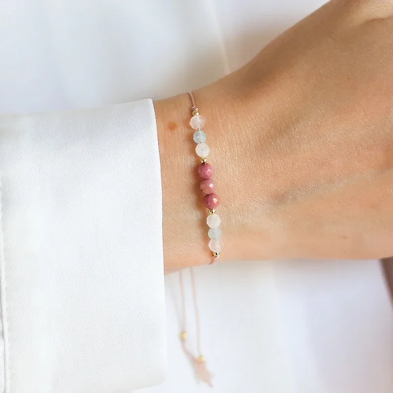 Love embodies crystal bracelet, attract love, self-love, rose quartz, aquamarine, moonstone, rose pyroxene - CRYSTALOIL