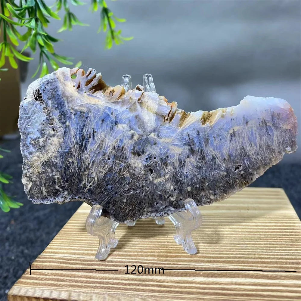 Crystal Natrural Agate Rutile Slab Slice Stone Reiki High Quality Beauty Healing Quartz Minerals Home Decoration + Stand - CRYSTALOIL