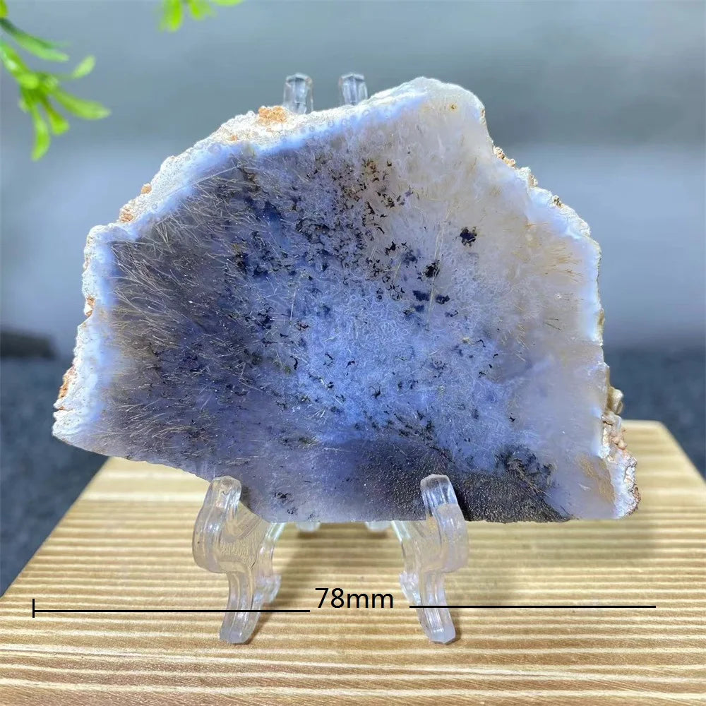 Crystal Natrural Agate Rutile Slab Slice Stone Reiki High Quality Beauty Healing Quartz Minerals Home Decoration + Stand - CRYSTALOIL