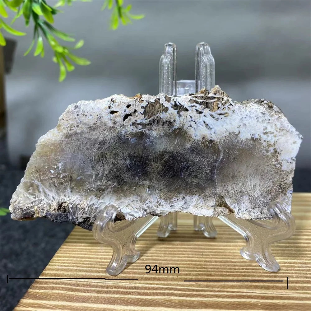 Crystal Natrural Agate Rutile Slab Slice Stone Reiki High Quality Beauty Healing Quartz Minerals Home Decoration + Stand - CRYSTALOIL