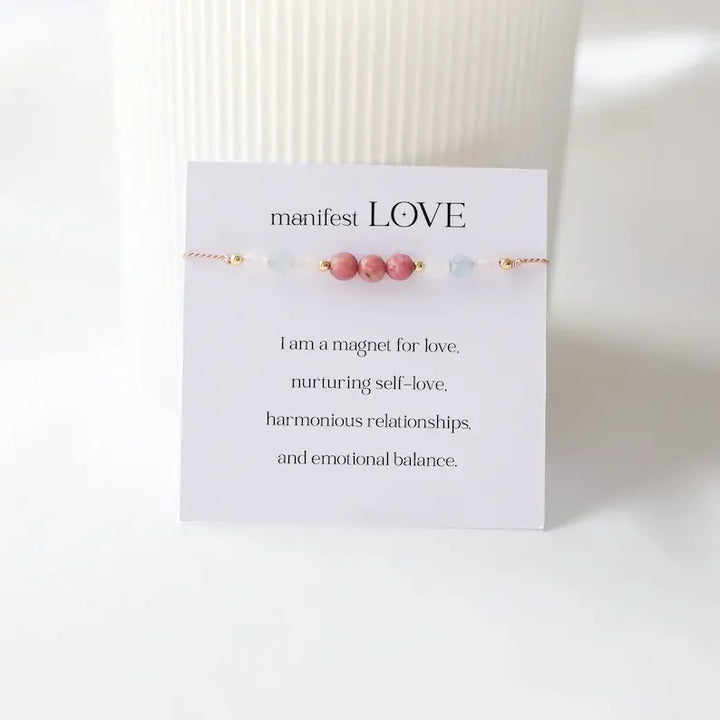 Love embodies crystal bracelet, attract love, self-love, rose quartz, aquamarine, moonstone, rose pyroxene - CRYSTALOIL
