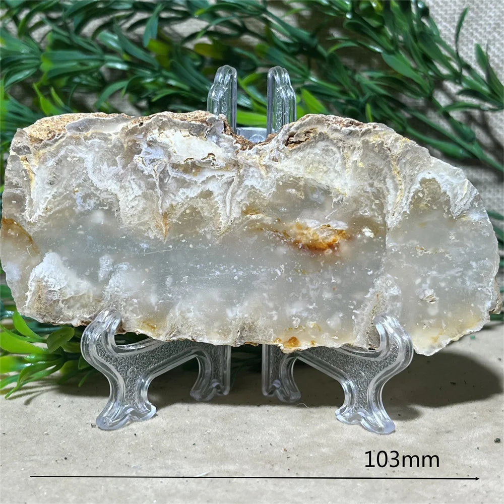 Crystal Natrural Agate Rutile Slab Slice Stone Reiki High Quality Beauty Healing Quartz Minerals Home Decoration + Stand - CRYSTALOIL