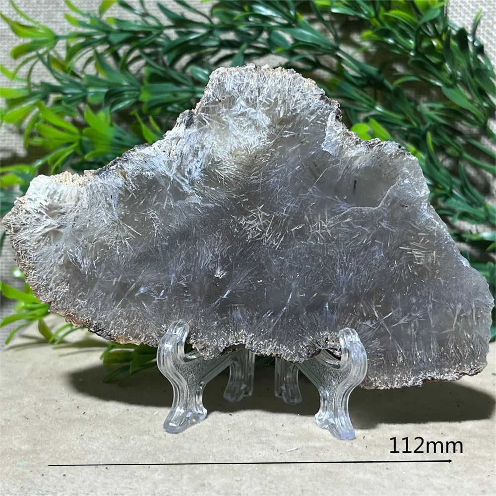 Crystal Natrural Agate Rutile Slab Slice Stone Reiki High Quality Beauty Healing Quartz Minerals Home Decoration + Stand - CRYSTALOIL
