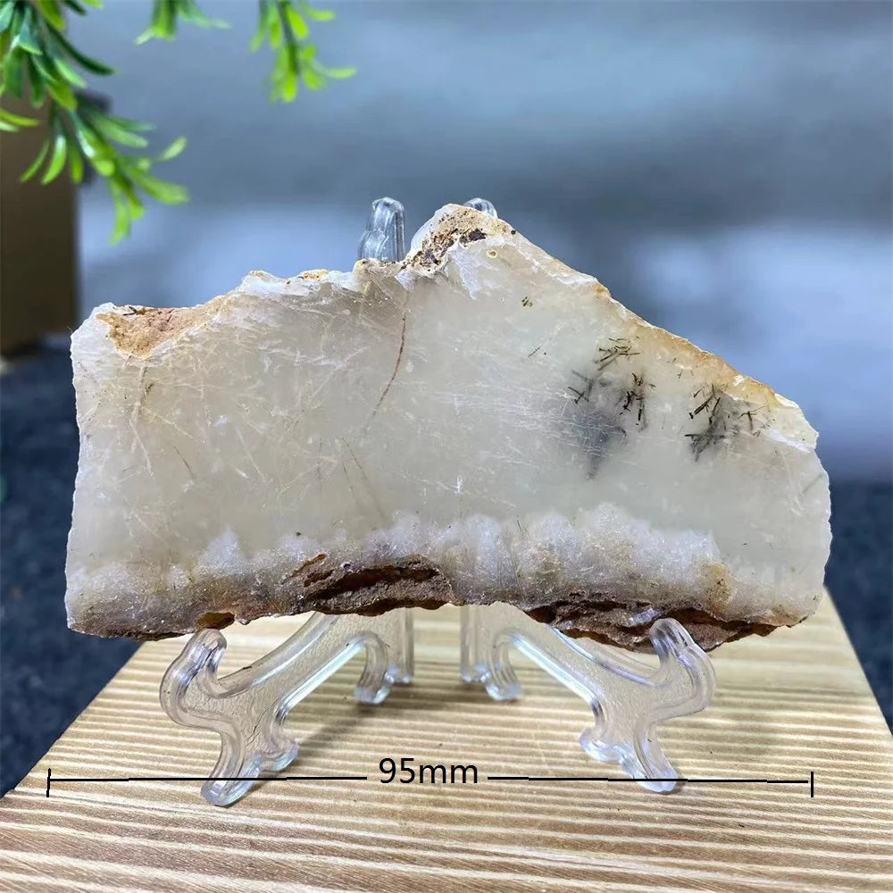 Crystal Natrural Agate Rutile Slab Slice Stone Reiki High Quality Beauty Healing Quartz Minerals Home Decoration + Stand - CRYSTALOIL