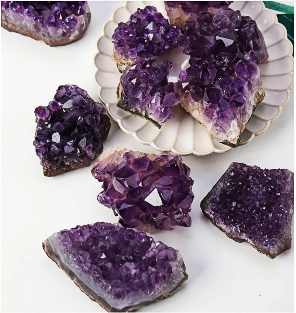 Natural Amethyst ore raw stone Purple Crystals Cluster Druzy Geode Mineral Rock Healing Quartz Point Energy Wand Crafts - CRYSTALOIL