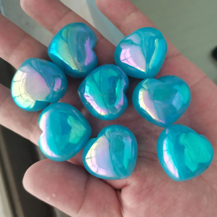 2pcs Natural Electroplating Blue Heart Quartz Crystal love heart Shaped Hand Carved Stone  Home Decoration Healing Crystals - CRYSTALOIL
