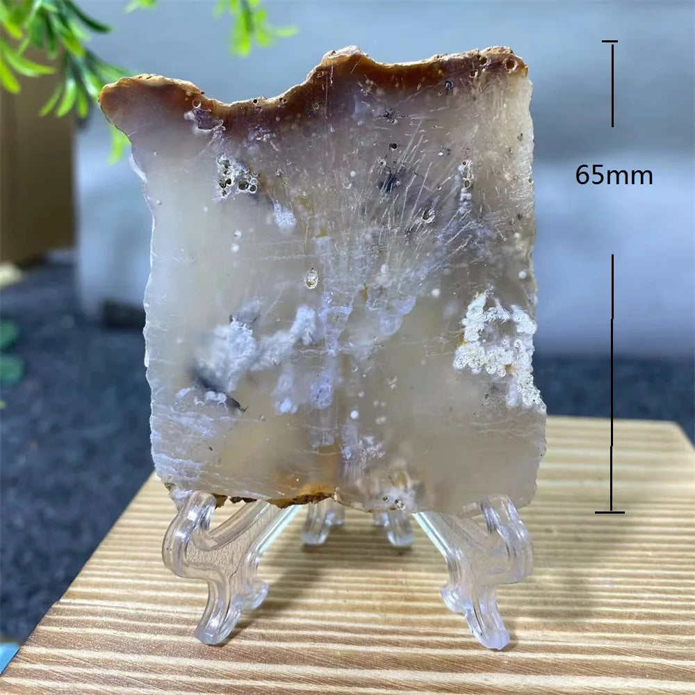 Crystal Natrural Agate Rutile Slab Slice Stone Reiki High Quality Beauty Healing Quartz Minerals Home Decoration + Stand - CRYSTALOIL