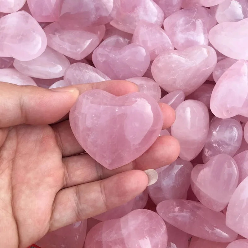 Natural Crystal Stone Love Heart Shape Big Heart Quartz Carving Reiki Healing Rose Quartz Love Crystal Decoration Crafts 20mm - CRYSTALOIL