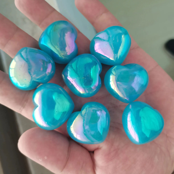 2pcs Natural Electroplating Blue Heart Quartz Crystal love heart Shaped Hand Carved Stone  Home Decoration Healing Crystals - CRYSTALOIL
