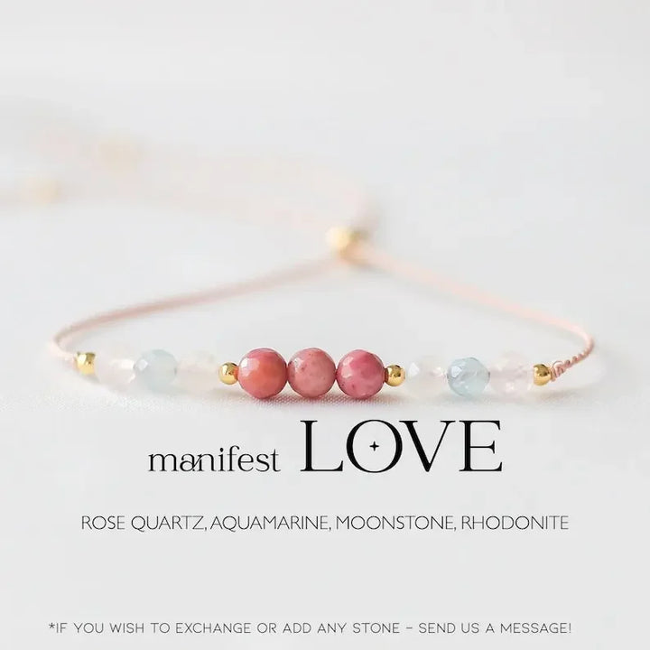 Love embodies crystal bracelet, attract love, self-love, rose quartz, aquamarine, moonstone, rose pyroxene - CRYSTALOIL