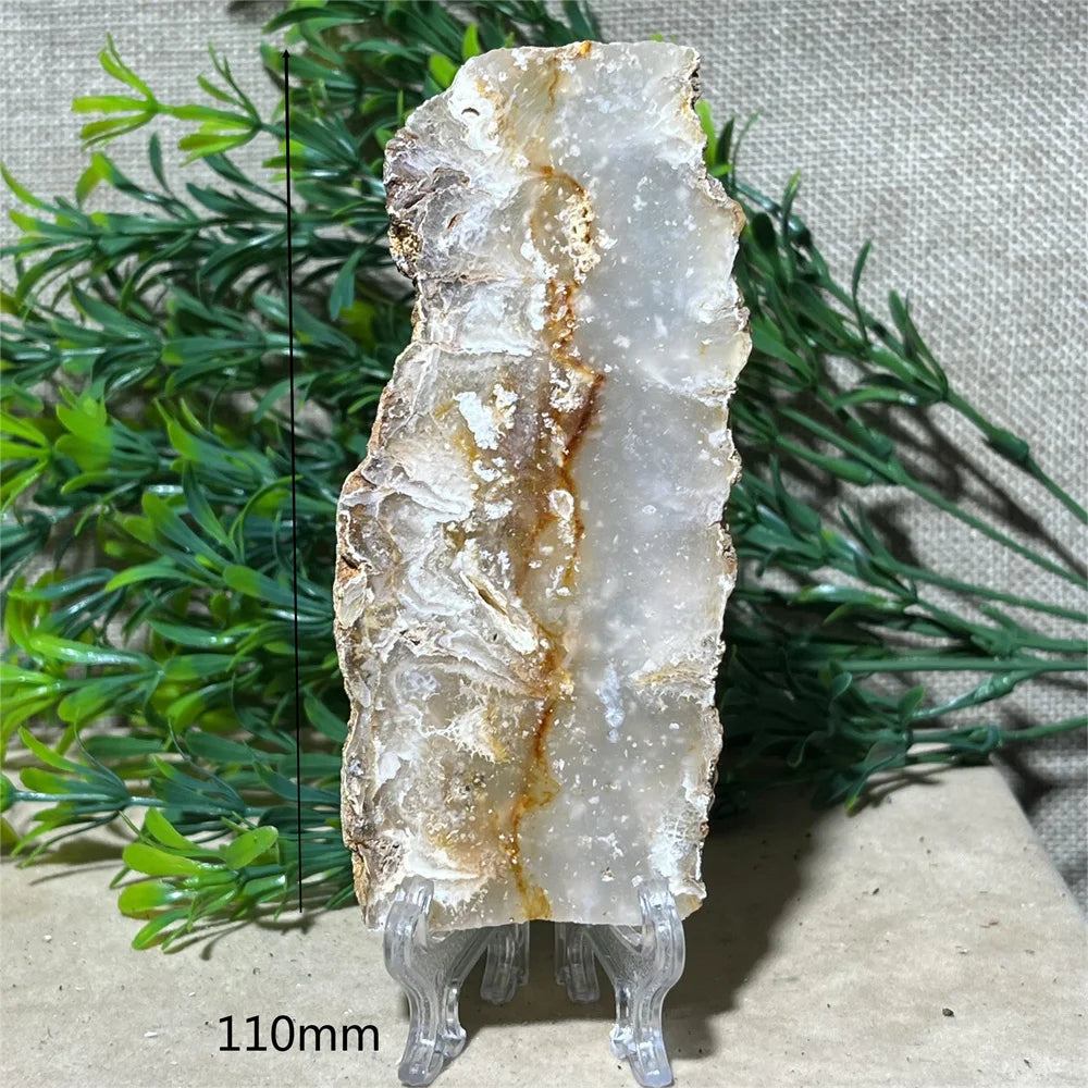 Crystal Natrural Agate Rutile Slab Slice Stone Reiki High Quality Beauty Healing Quartz Minerals Home Decoration + Stand - CRYSTALOIL
