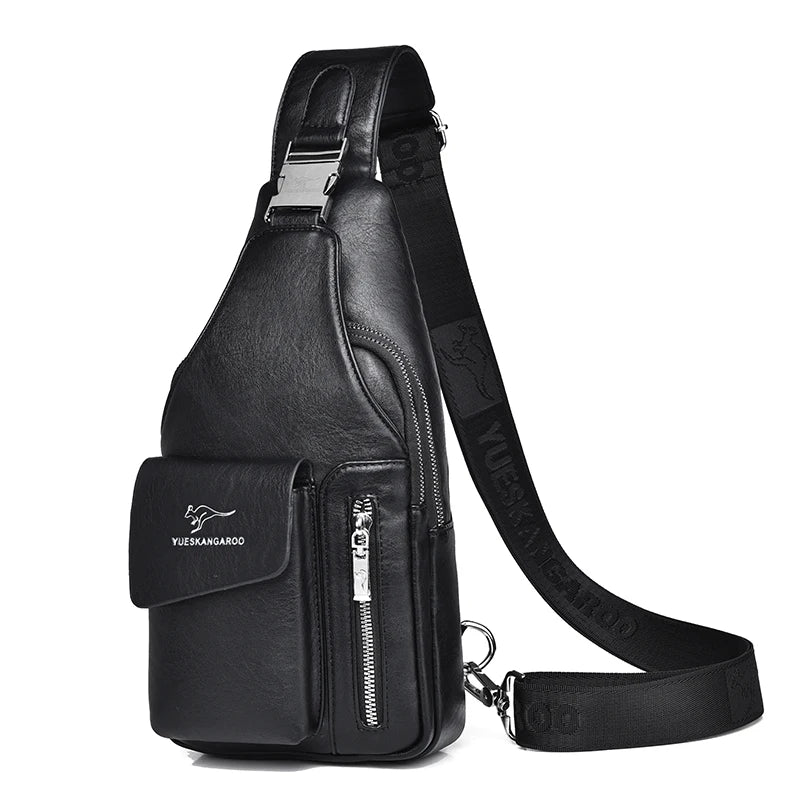 Kangaroo Brand Men Chest Bag Leather Belt Sling Chest Pack Crossbody Bags Male Business Messenger Shoulder Bag Gift For Husband - CRYSTALOIL