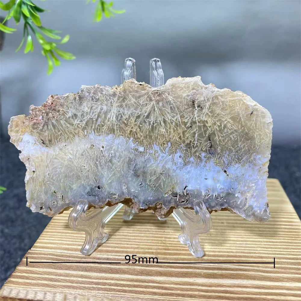 Crystal Natrural Agate Rutile Slab Slice Stone Reiki High Quality Beauty Healing Quartz Minerals Home Decoration + Stand - CRYSTALOIL