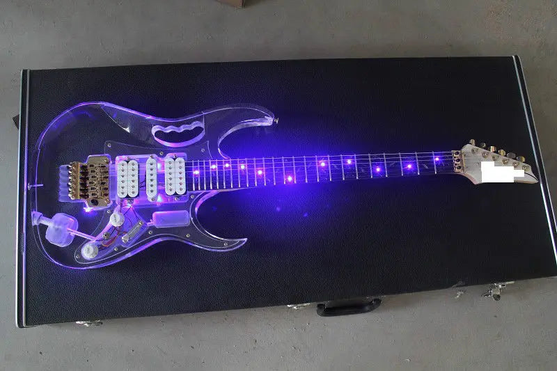 LED Light Electric Guitar Maple Acrylic Body Crystal Guitar Blue Sweet Sound - CRYSTALOIL