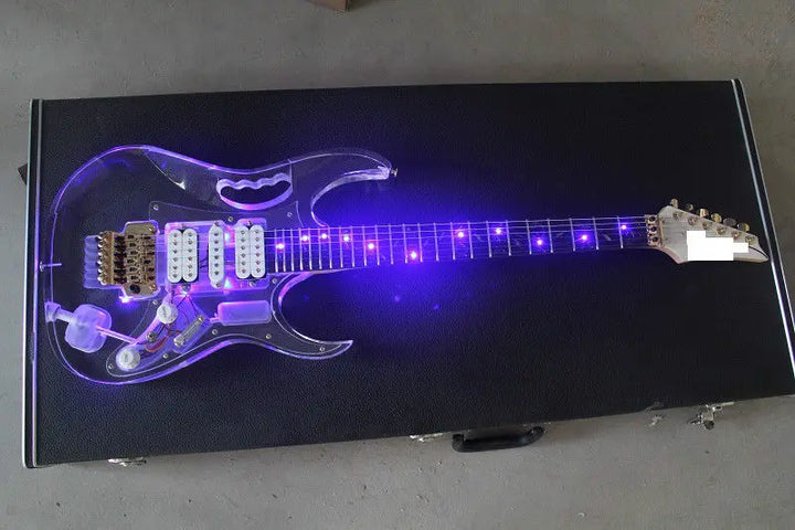 LED Light Electric Guitar Maple Acrylic Body Crystal Guitar Blue Sweet Sound - CRYSTALOIL
