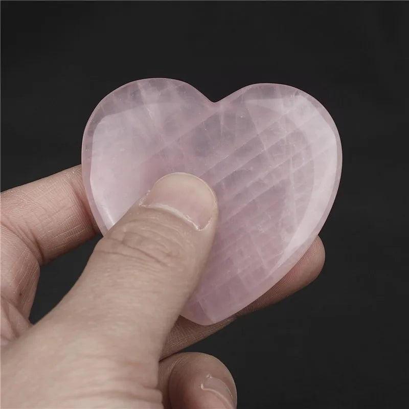 Natural Crystal Stone Love Heart Shape Big Heart Quartz Carving Reiki Healing Rose Quartz Love Crystal Decoration Crafts 20mm - CRYSTALOIL
