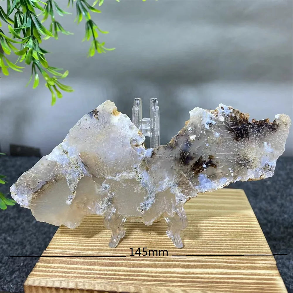 Crystal Natrural Agate Rutile Slab Slice Stone Reiki High Quality Beauty Healing Quartz Minerals Home Decoration + Stand - CRYSTALOIL