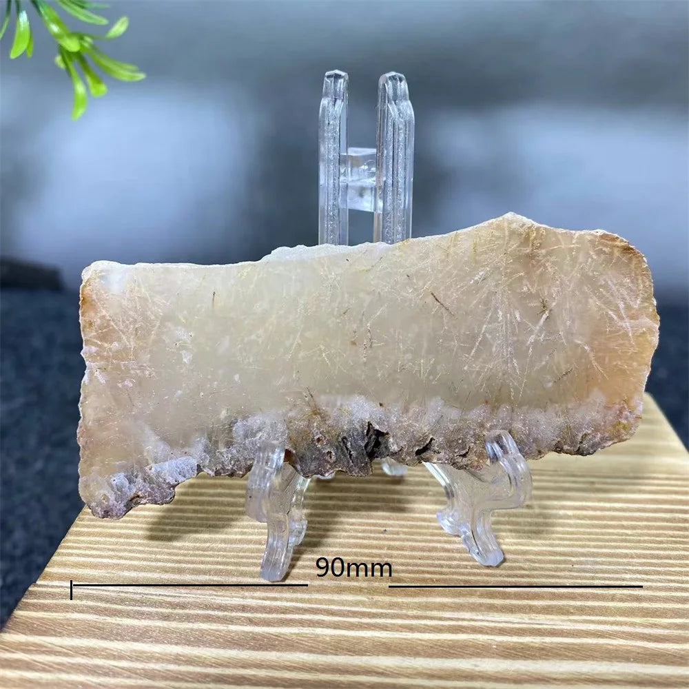 Crystal Natrural Agate Rutile Slab Slice Stone Reiki High Quality Beauty Healing Quartz Minerals Home Decoration + Stand - CRYSTALOIL