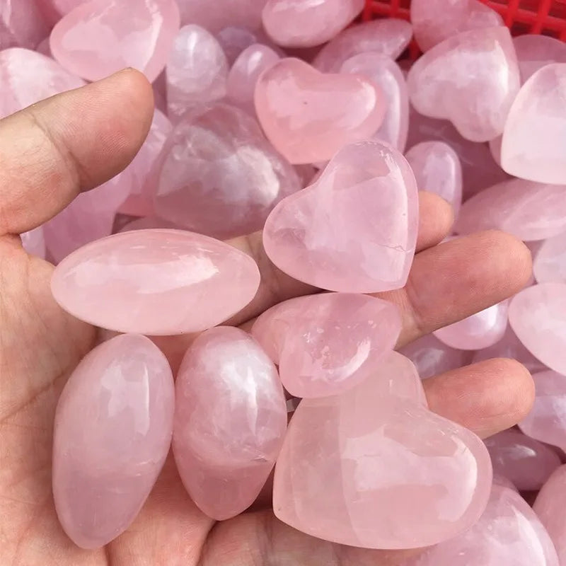 Natural Crystal Stone Love Heart Shape Big Heart Quartz Carving Reiki Healing Rose Quartz Love Crystal Decoration Crafts 20mm - CRYSTALOIL