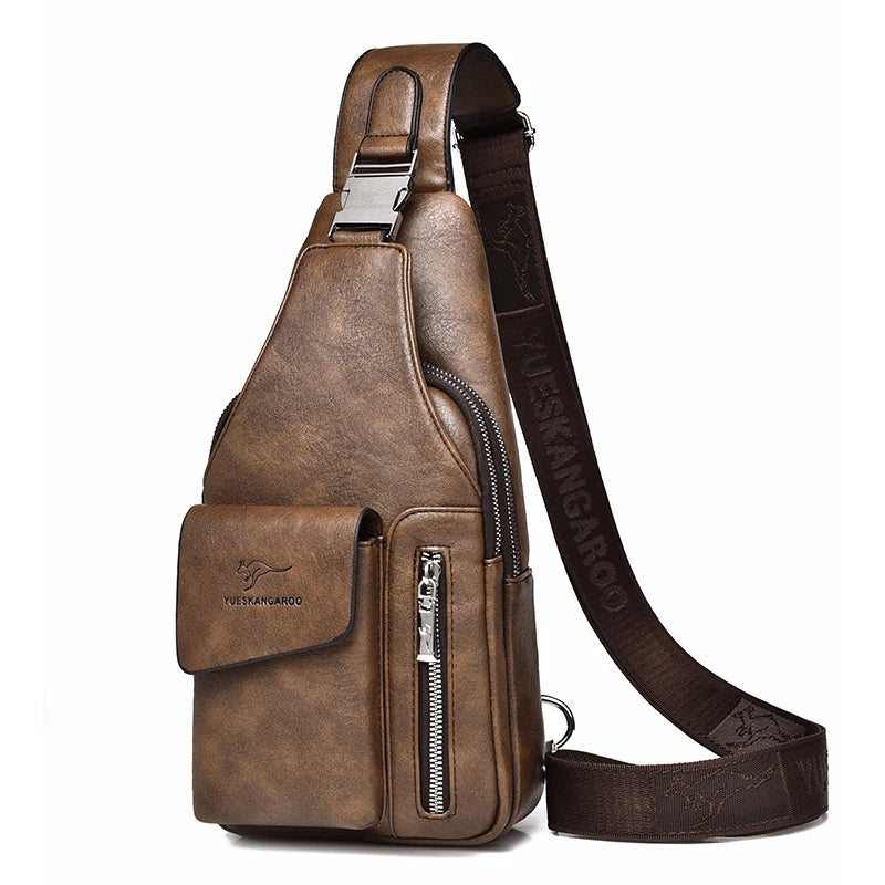 Kangaroo Brand Men Chest Bag Leather Belt Sling Chest Pack Crossbody Bags Male Business Messenger Shoulder Bag Gift For Husband - CRYSTALOIL